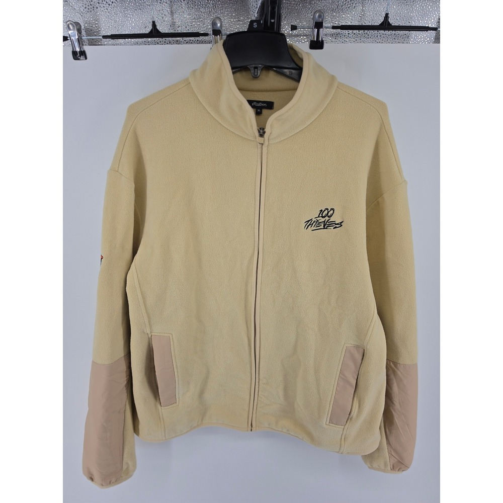 Malbon Golf x 100 Thieves Fleece Full Zip Jacket Sand Beige Mens XL